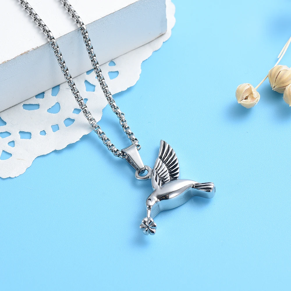 

Hummingbird Cremation Jewelry Different Color Stainless Steel Pet Memorial Urn Necklace For Ashes Keepsake Pendant Women Men