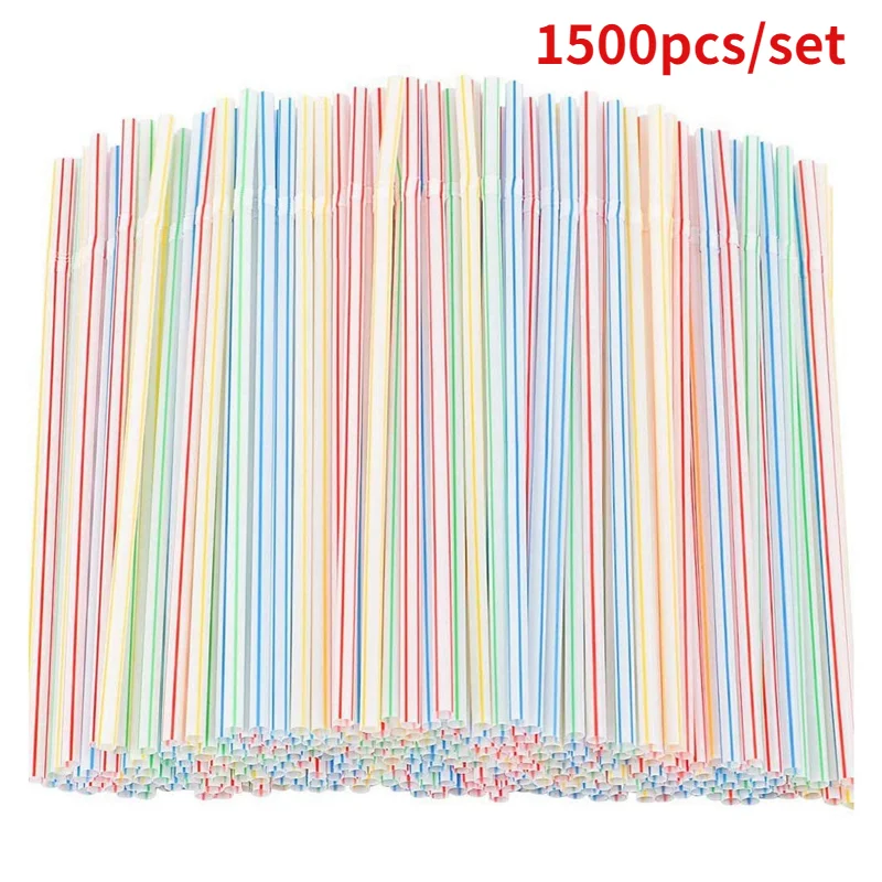 

Multi Colored 1500 Pcs Flexible Plastic Straws Striped Disposable Straw 8 Inch Long Environmentally Friendly