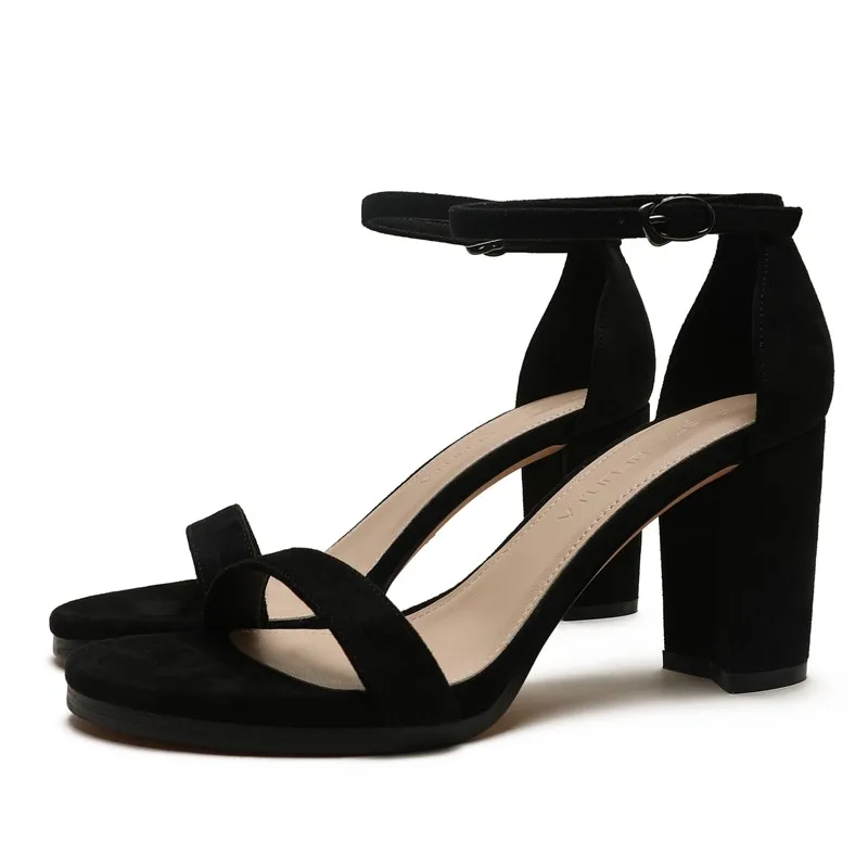

High Quality Genuine Suede Leather Sandals Fashion Ankle Strap Comfortable Square Heel Special Shoes New Explosion Sandals E0100