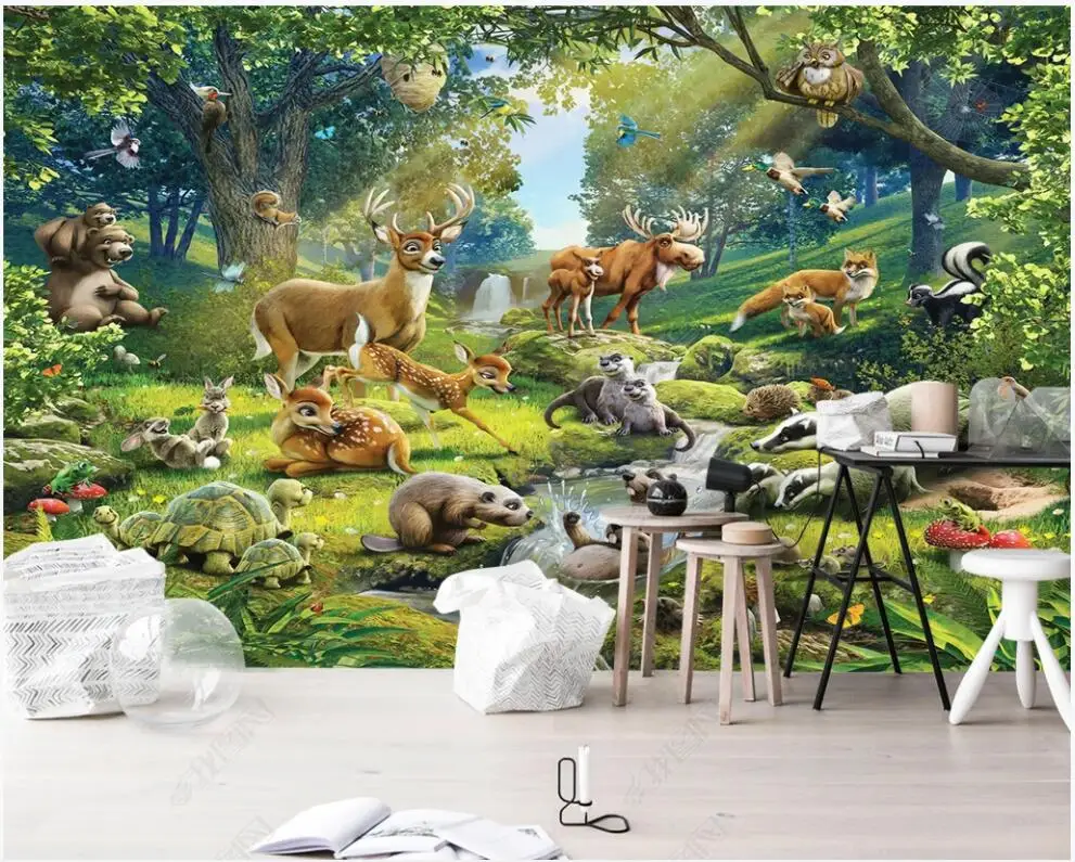

custom Photo wallpaper mural Animal World Elk Otter Rabbit Tortoise Children's Room home decor 3d wallpaper for walls in rolls