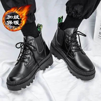 

shoes men's high-top black Autumn shoes British vintage Martin boots men's shoes helper boots men's velvet shoes leather boots