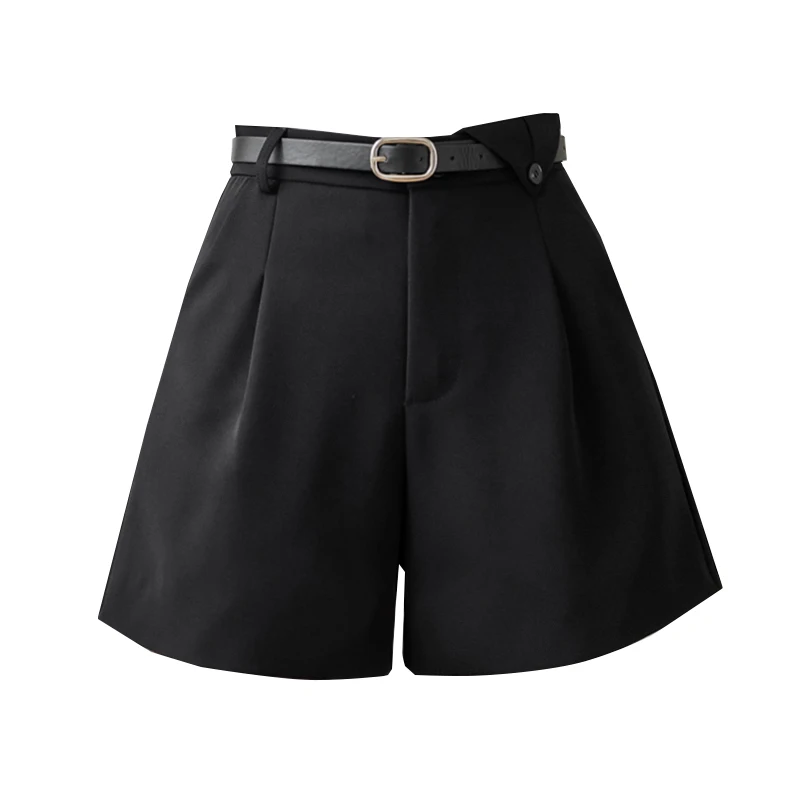 

2021 Chic Shorts Summer Workwear Formal Half Pants with Belt High Waist Wide Leg Pant Elegant Loose Trousers Pocket Office Lady