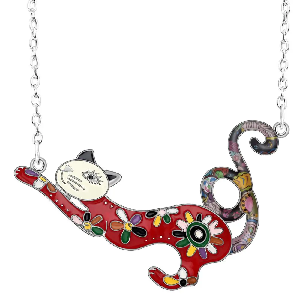 WEVENI Alloy Enamel Elegant Cat Kitten Necklace Pendants Chain New Fashion Animal Jewelry For Women Girls Teen Souvenir Gift2019 | Украшения