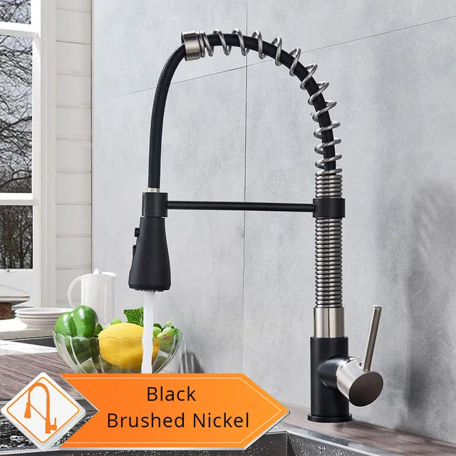 brushed black Tap Вращающийся на 360 градусов кран для кухонной раковины хромированный пружинный кран для горячей и холодной воды для кухни с одной ручкой струйная головка распылителя - Color: brushed black Tap