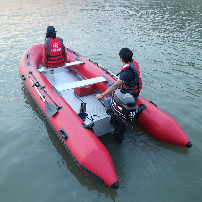 Красная надувная лодка с высоким уровнем транца резиновая нижним слоем из