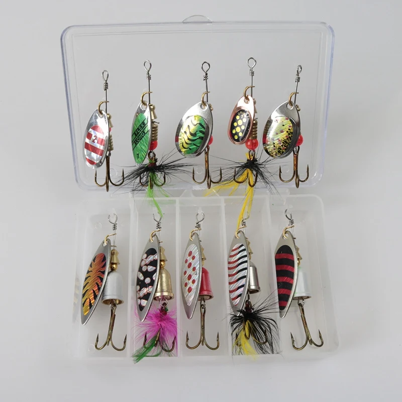 SEWS-Fishing Lures Spinner Bait Fishing Spoon Set Hard Metal Baits Kit with Tackle Box | Спорт и развлечения