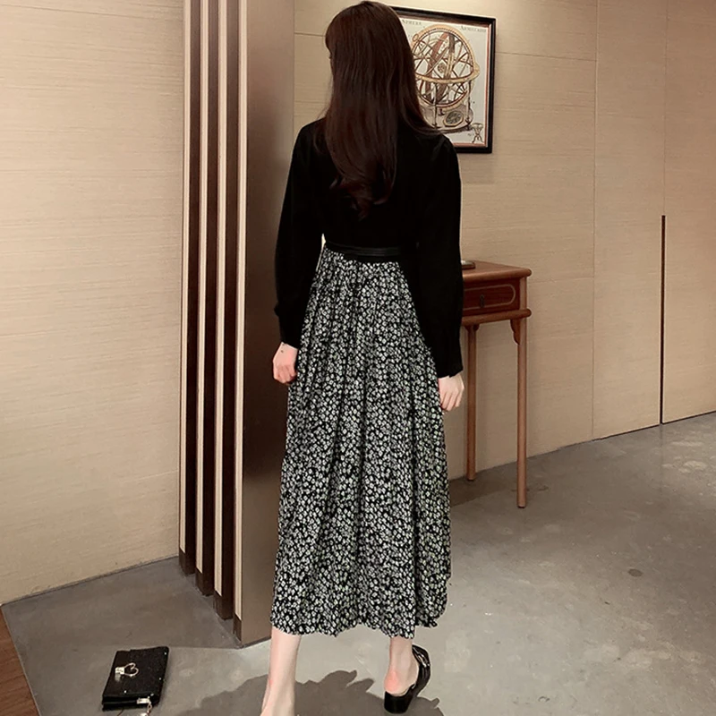 

autumn spring new arrival fashion leopard patchwork long a-line dress temperamental work style elegant vintage formal dress