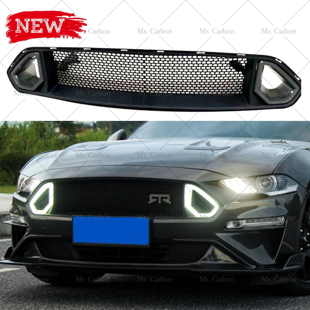 Для MUSTANG 2018 2020 TRT Стиль Черный ABS передний грили с светодиодный отделкой средства
