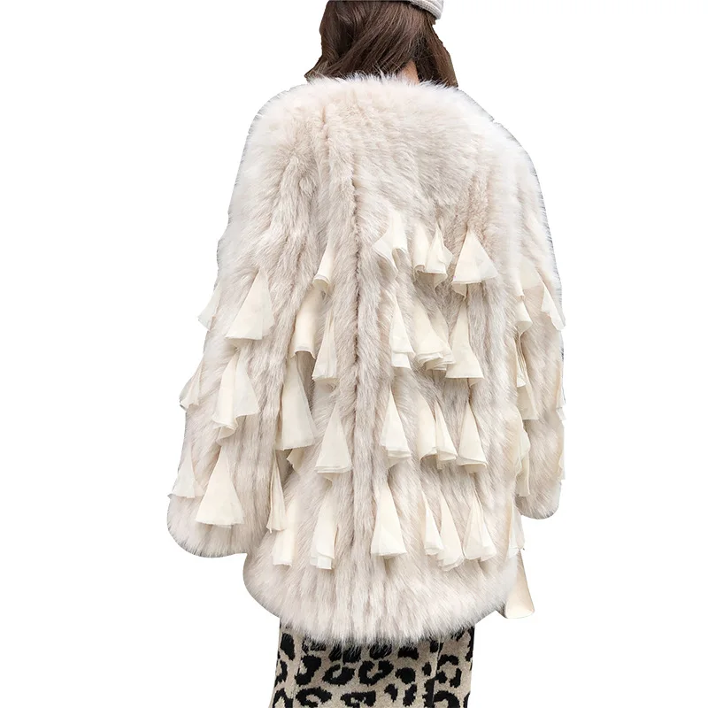 

2020 autumn and winter new fox fur coat simple and loose comfortable and delicate soft and long round neck chiffon female jacket
