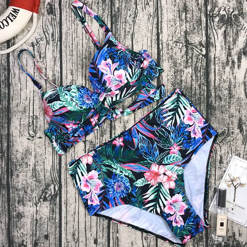 

High Waist Bikini 2021 New Swimwear Women Print Sexy Swimsuit Push Up Bikinis Plus Size Bathing Suits Floral Beach Wear XXXL