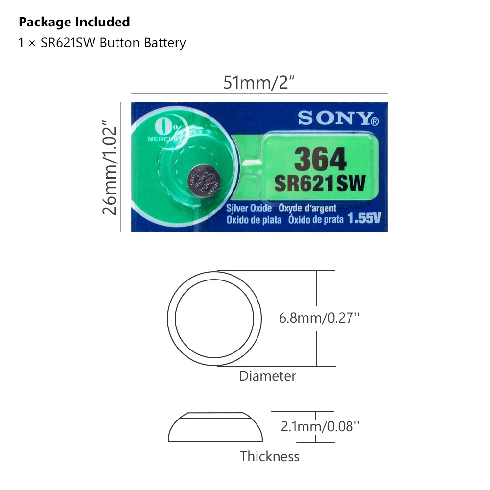 1 шт. батарея для часов SONY AG1 1,55 V 364 SR621SW LR621 621 LR60 CX60 оксид серебра кнопка батареи для монет Сделано в Японии