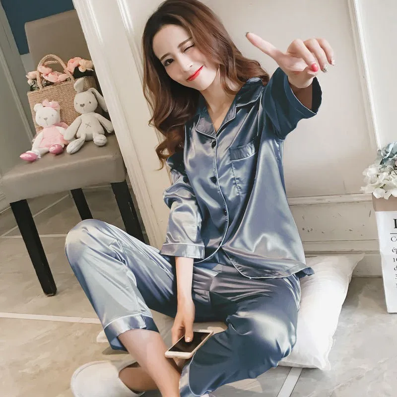 Женская атласная пижама больших размеров 3XL 4XL 5XL комплект из 2 предметов: рубашка