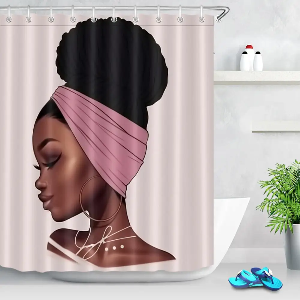 LB афроамериканский красивый тюрбан для девушек Черная Женская душевая занавеска