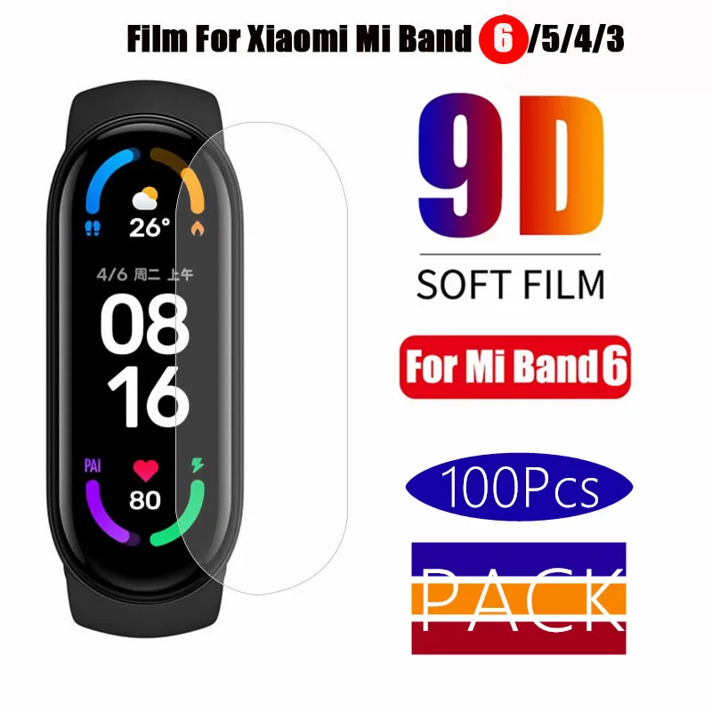 

100 шт./упак. пленка для Xiaomi Mi Band 6 пленка среднего класса против царапин группа 5 мягкая защитная hd-пленка для xiomi группа 4 пленка не стекло