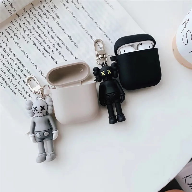 Для AirPod 2 Чехол 3D серый черный медведь мультфильм мягкий силиконовый