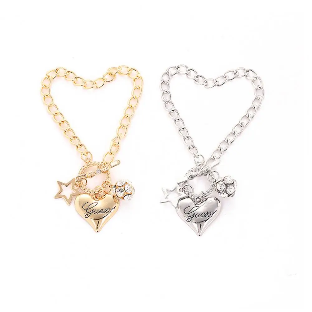 

Women Simple Rhinestone Plaid Star Heart Engraved Buckles Bracelets Jewelry