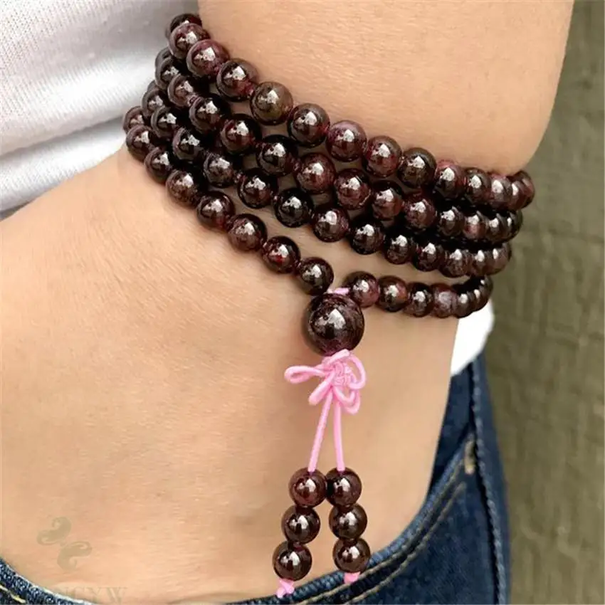 

6mm Garnet Stone 108 Beads Handmade Tassel Necklace Bracelet Religious Buddhism Yoga Spirituality Mala Retro Spiritua Tibetan