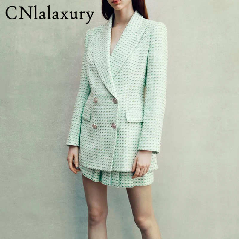 Женский твидовый клетчатый Блейзер 2021 Модный женский винтажный Английский