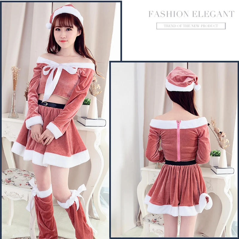 

Woman Festival Christmas Elf New Year Xmas Red Dress Girls Halloween Cosplay Costume Princess Party Role Play Make Up Outfit