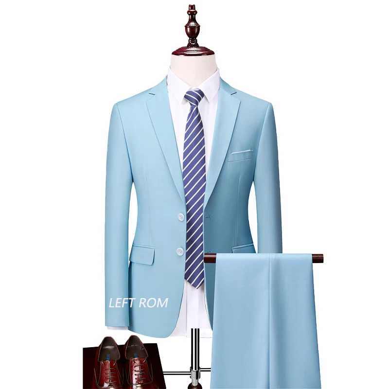 

15 Colour Blazer + Pants Brand Solid Color Slim Mens Formal Business Suit 2piece Set Party Performance Stage Groom Wedding Dress