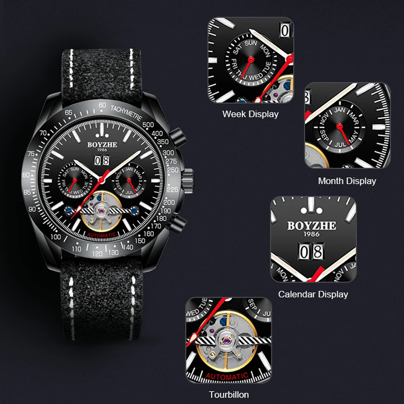Часы BOYZHE Мужские механические Автоматические брендовые Роскошные спортивные