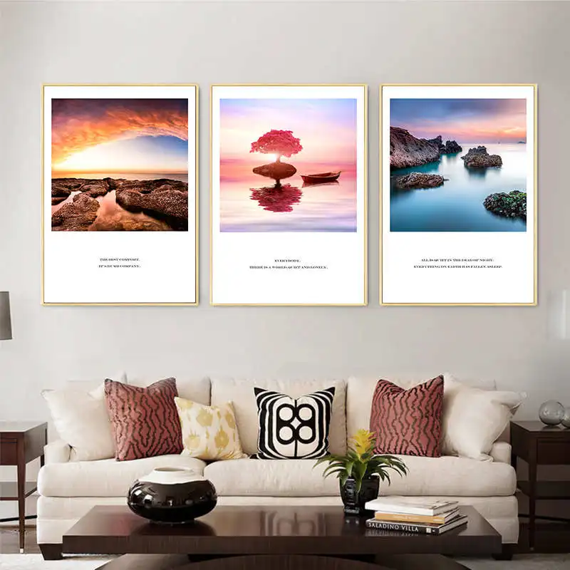 Закат береговые постеры на стену картины холсте пейзаж куадро Северный плакат