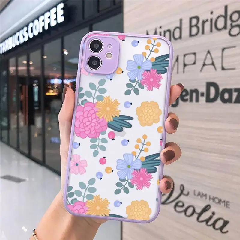 

fashion flower beautiful Phone Case matte transparent For purple iPhone 7 8 x xs xr 11 12 pro plus max mini Clear Funda