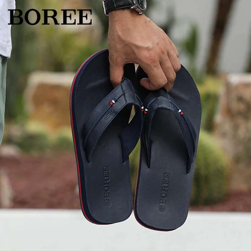 

Luxury Leather Flip Flops Men Slippers Summer Soft Comfortable Black Brown Antislip Beach Sandals Flat Men Casual Shoes Footwear