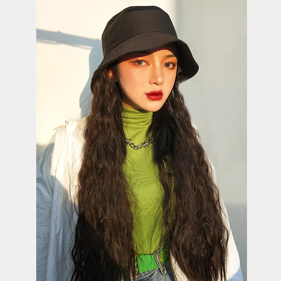 

MIYOU High Temperature Resistant Fiber Synthetic Fisherman Hat Corn Perm Long Wig Seamless Connection Multicolor Optional