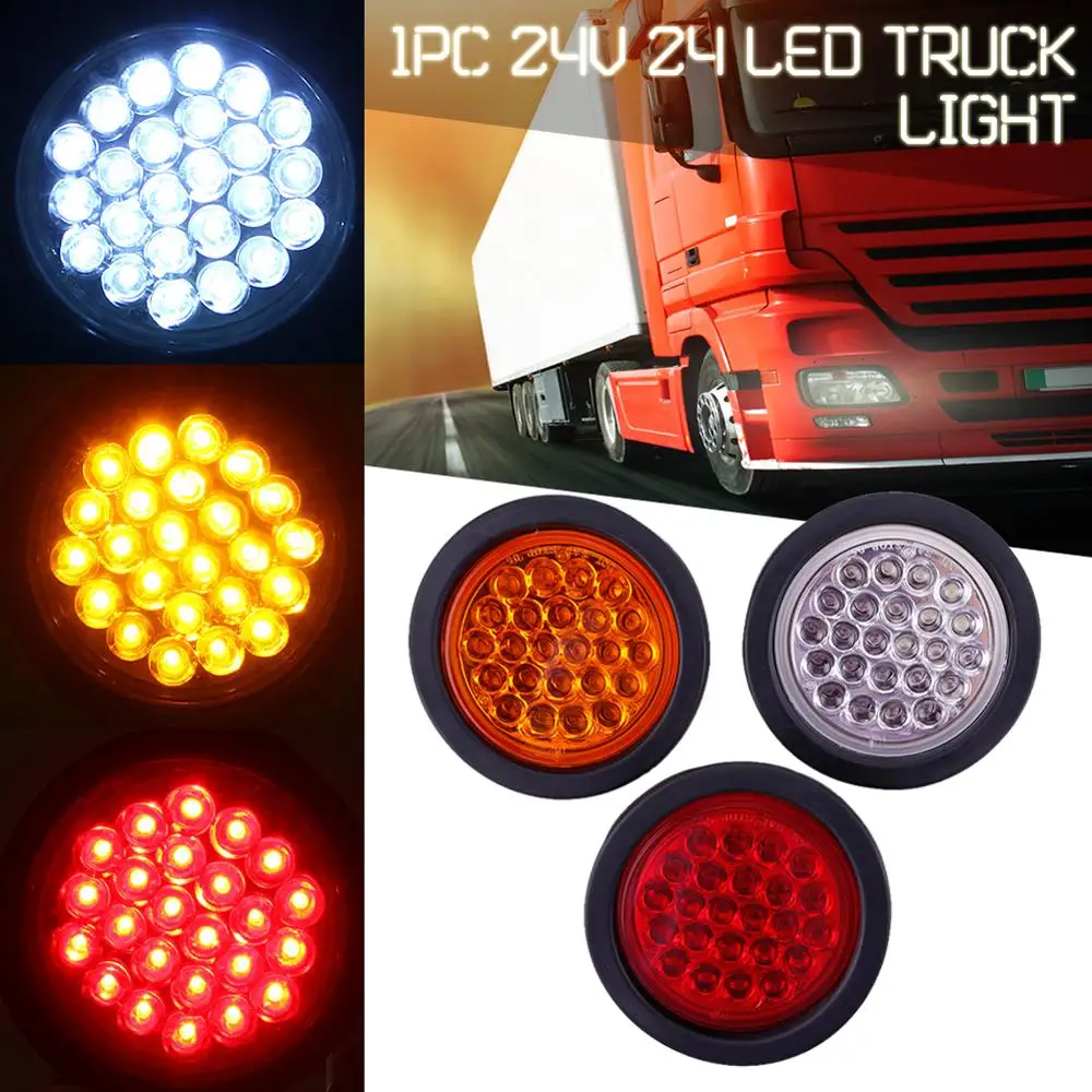 

1Pc Rear Tail Brake Stop Marker Light Indicator Car Truck Trailer 24 LEDS Round Reflector Red Yellow White 24V