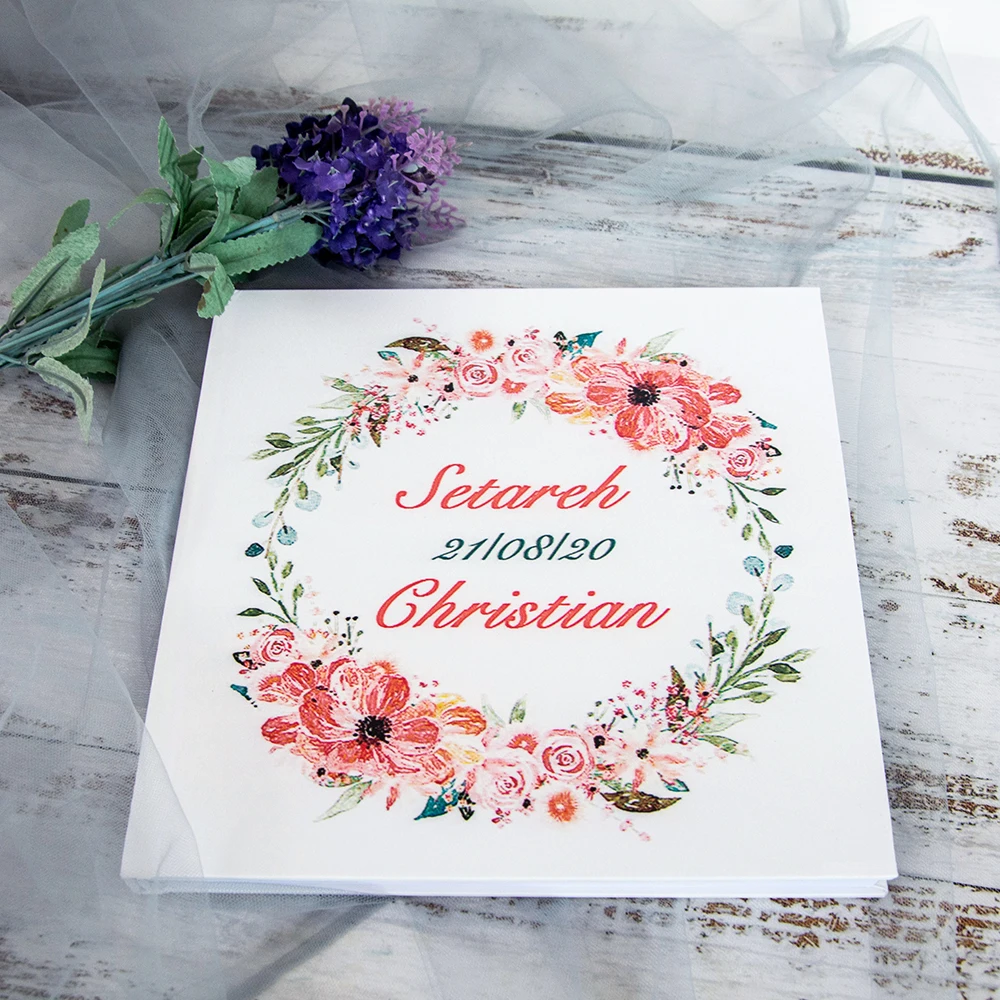 

Wreath Floral Wedding Guest Book Alternative,Wedding Guestbook Custom ANY Text ANY Language,Photo Album Wedding Guestbook Album