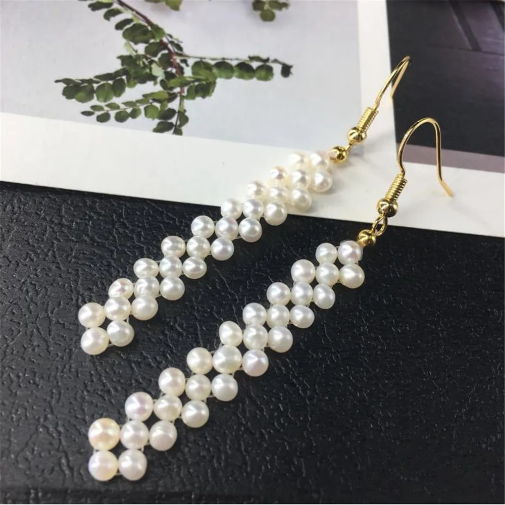 

YKNRBPH Hand woven Pearl Drop Earring S925 Sterling Silver for Women's Weddings Fine Jewelry Earrings