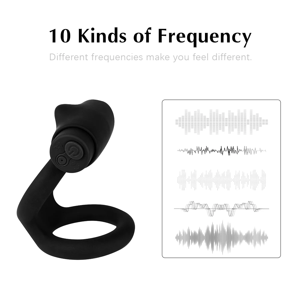 Кольцо вибратор на пенис с двойным кольцом 10 режимов вибрации для мужчин