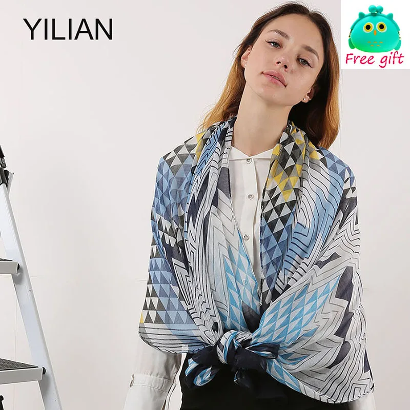 Женский пляжный шарф YILIAN цветной с геометрическим рисунком шифоновая шаль для
