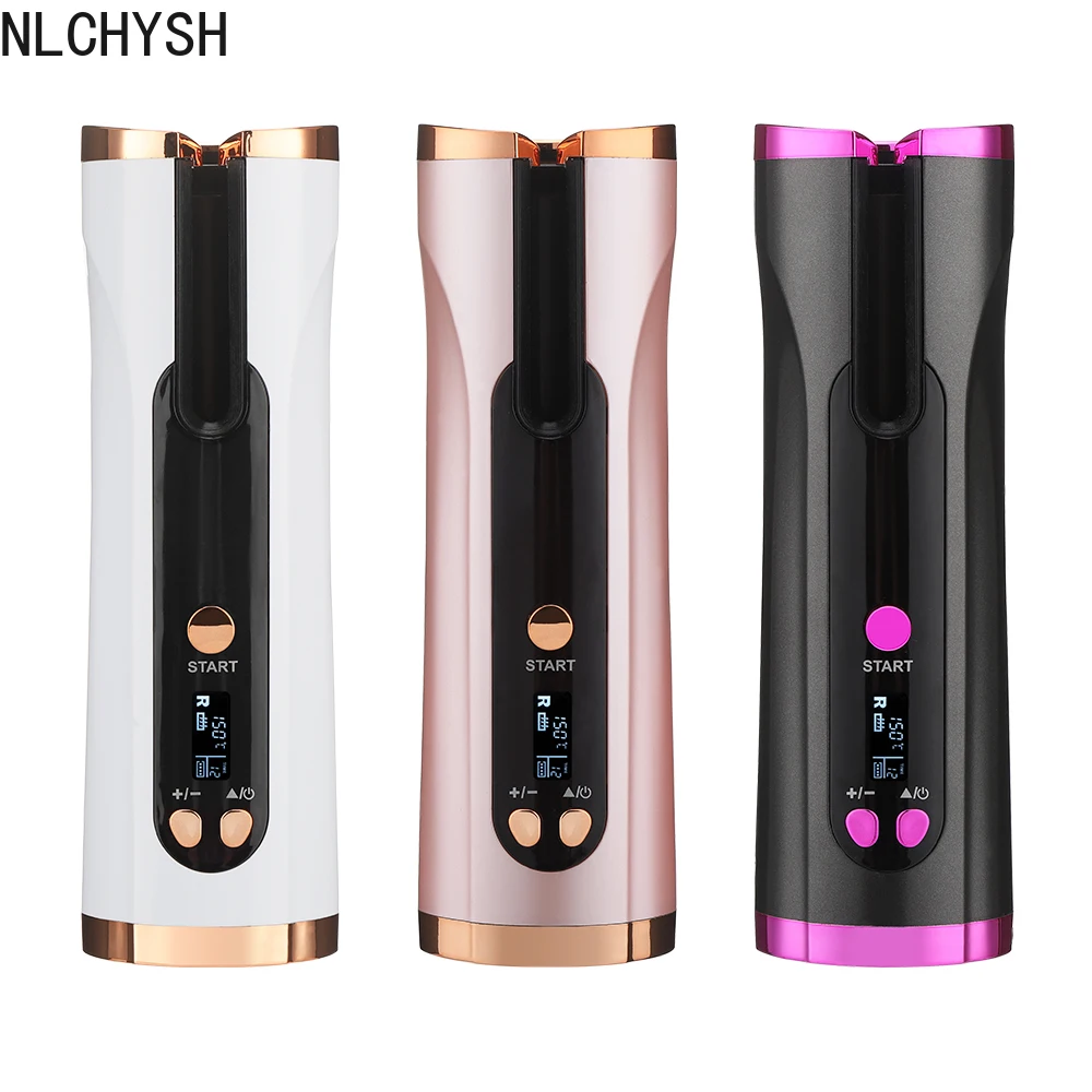 

Cordless Automatic Hair curler USB Rechargeable Curling Iron Curls Waves LCD Display Ceramic Curly Rotating Curling Wave Styer