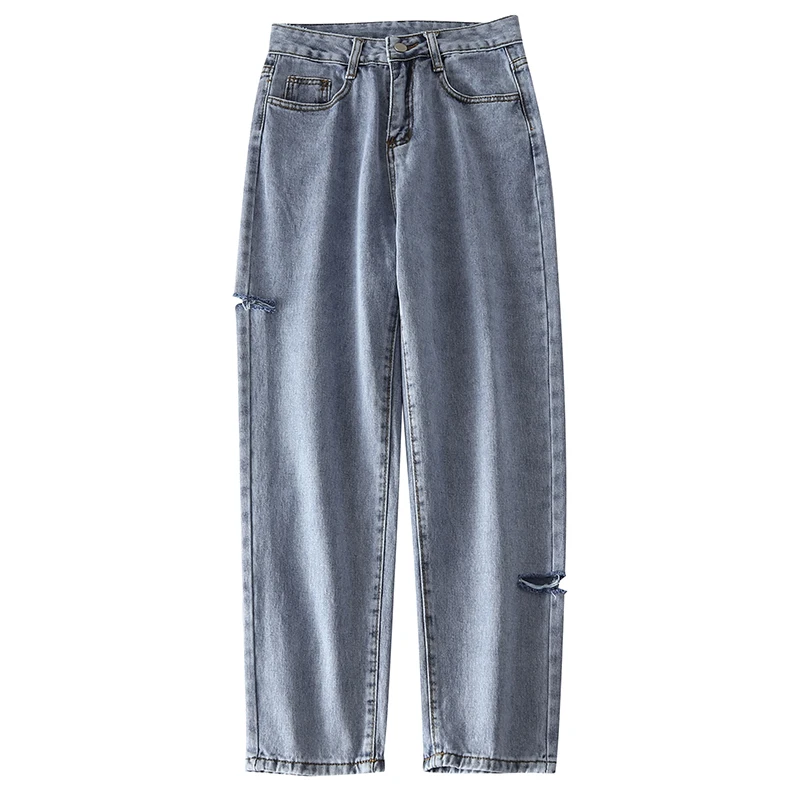 

Chic Elegant Jeans Small High Waist Slimming Wide Leg Women's Autumn Ripped Super Popular CEC Straight-Leg Pants