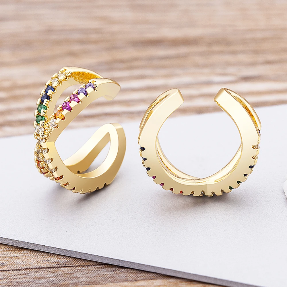 

AIBEF Cross Design Gold Ear Cuff Charm Zirconia Clip On Earrings Earcuff Without Piercing Earrings Statement Jewelry For Women