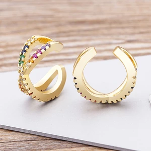 AIBEF Cross Design Gold  Ear Cuff Charm Zirconia Clip On Earrings Earcuff Without Piercing Earrings Statement Jewelry For Women