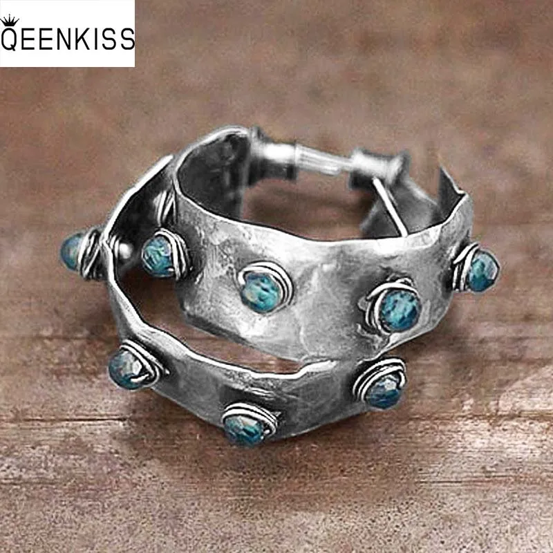 

Ювелирные изделия QEENKISS EG6302Fine, оптовая продажа, модные женские серьги-гвоздики в стиле ретро на день рождения, свадьбу, бирюза, античное сере...
