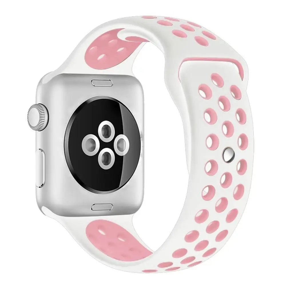 Ремешок для apple watch band 44 мм 40 мм correa apple watch 4 3 band 42 мм/38 мм iwatch спортивный силиконовый ремешок-браслет аксессуары для часов - Цвет ремешка: white light pink 13