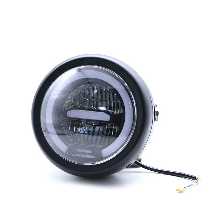 

6.8" Round Retro Motorcycle Headlight White LED Halo Ring DRL Angel Eye Headlamp