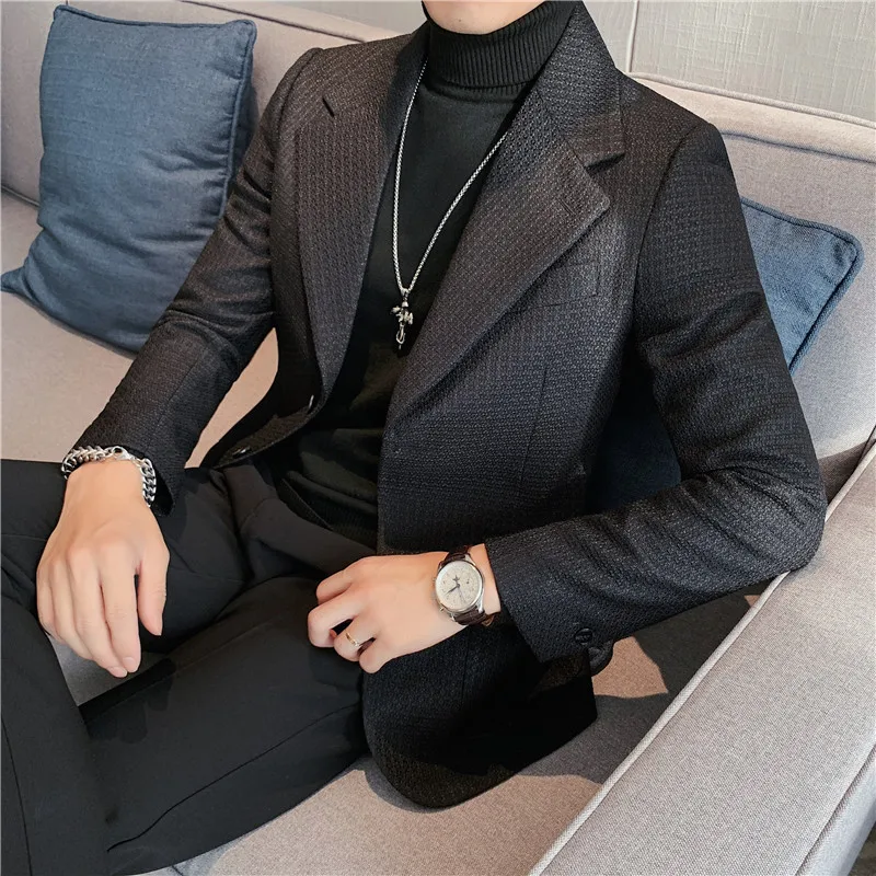 

Dark Pattern Men's Blazers Casual Slim Suit Jackets Gentleman Wedding Business Blazer Masculino Street Social Tuxedo Dress Coats