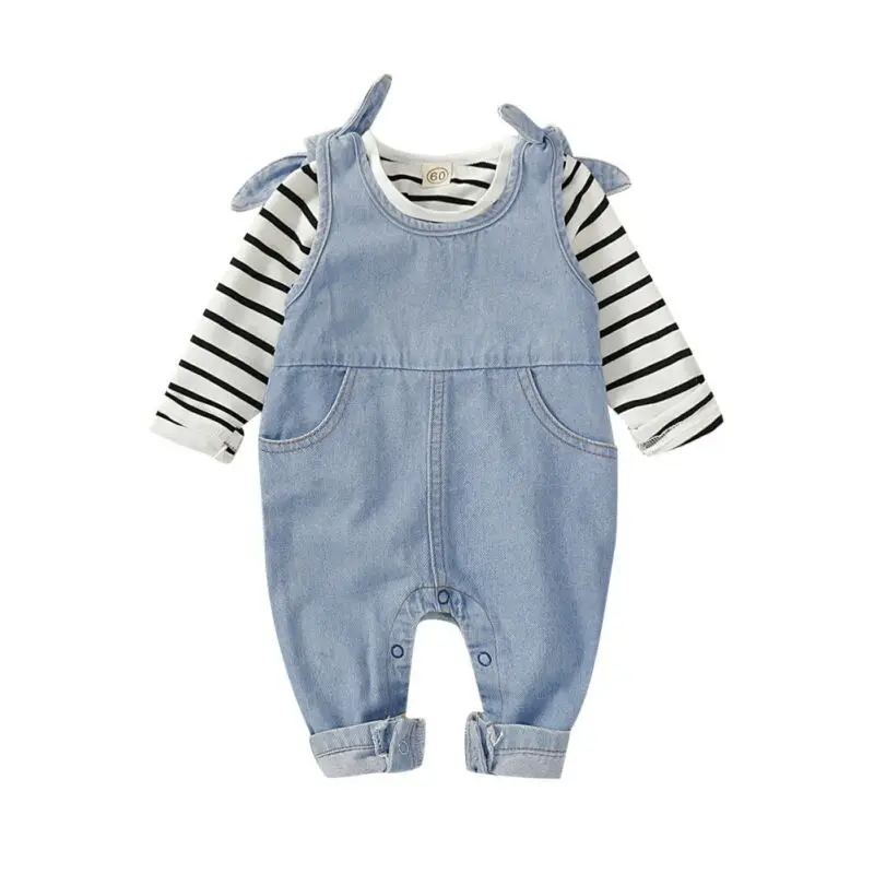 

Toddler Girl Clothes Newborn Infnat Baby Boy Girl Clothes Stripe Long Sleeve T-shirt Bib Pants Overalls Outfit Size 0-18M