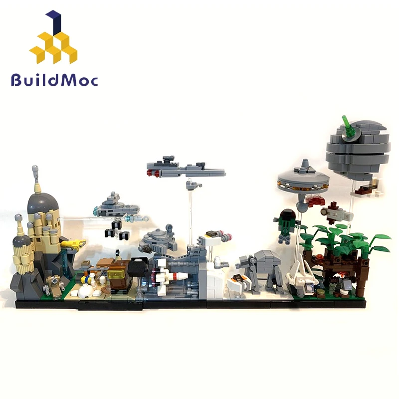 

Buildmoc Space Wars Movie Series City Skyline Architecture Building Block Millennium Spaceship Destroyer Flying Model Bricks Toy