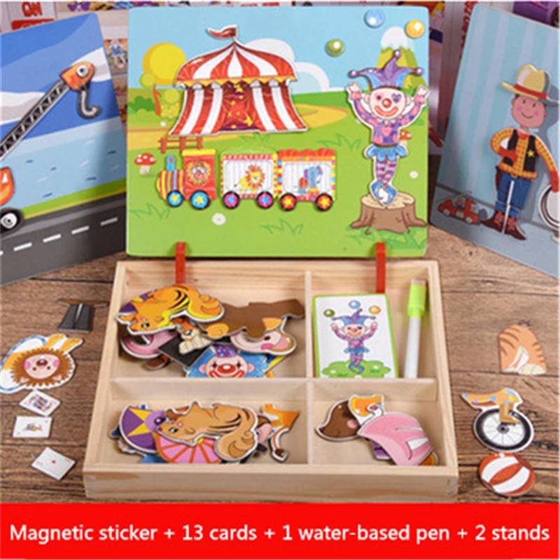 circus Деревянные Магнитные Головоломки, игрушки для детей, 3D головоломка, фигурка/карьера, доска для рисования, 4 стиля, Обучающие деревянные игрушки - Цвет: circus