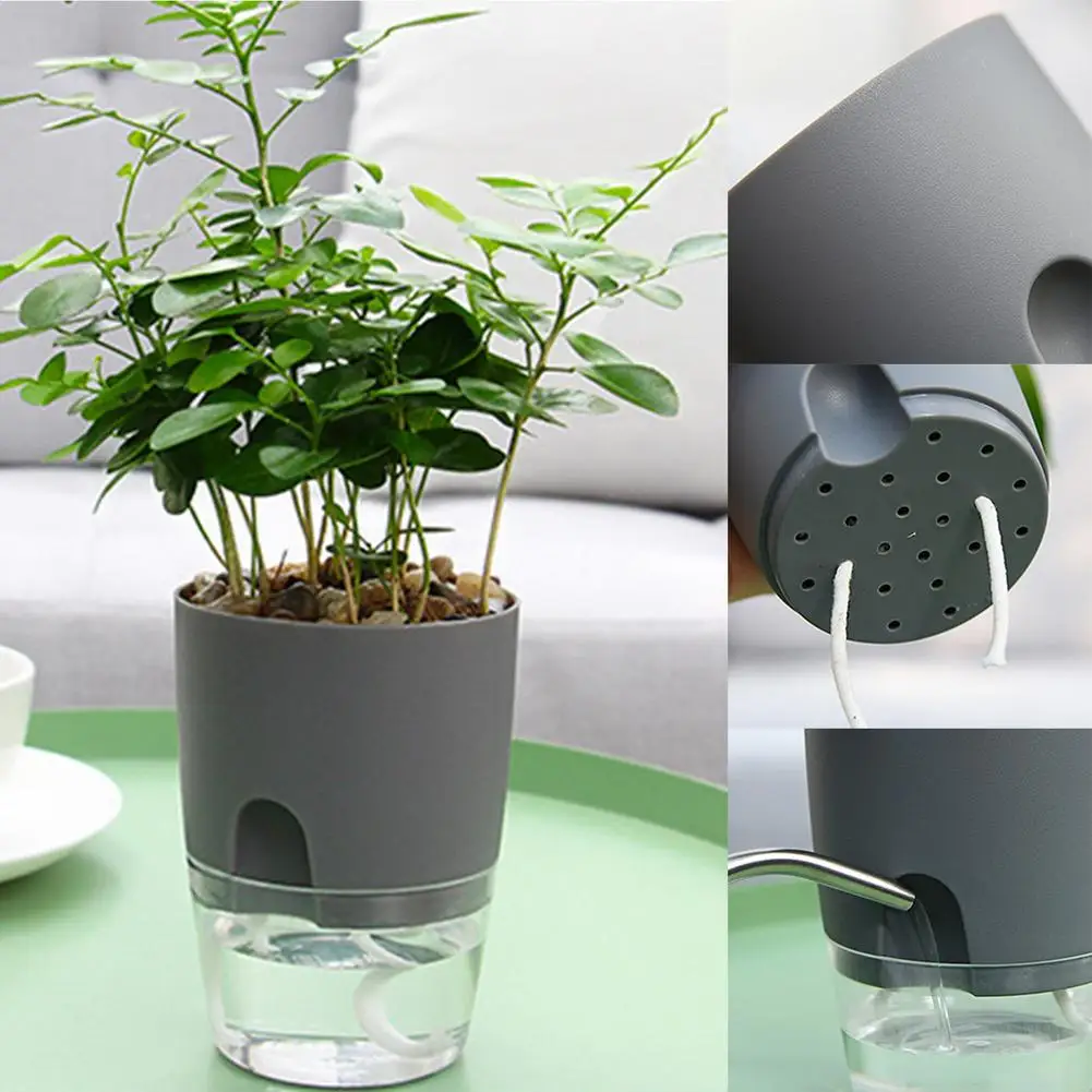 

Flowerpot Double Layer Water Absorbing Self Watering Flower Pot with Water Storage Container Home Garden Decor Flowerpot