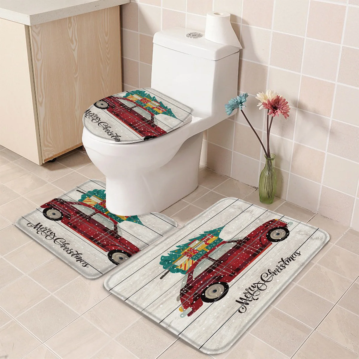 Набор из 3 предметов для ванной комнаты с рождественской елкой деревянная