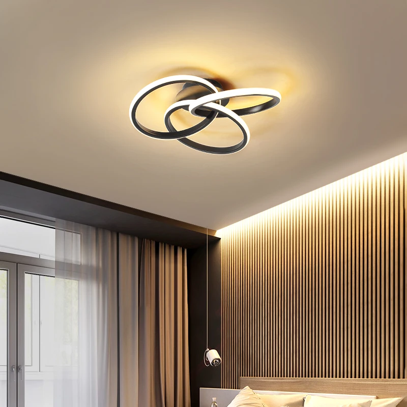 

LED Chandelier in the Kitchen Modern Black Ceiling Pendant Lamp for Dining Table Bedroom Room Home Lighting with Remote Control
