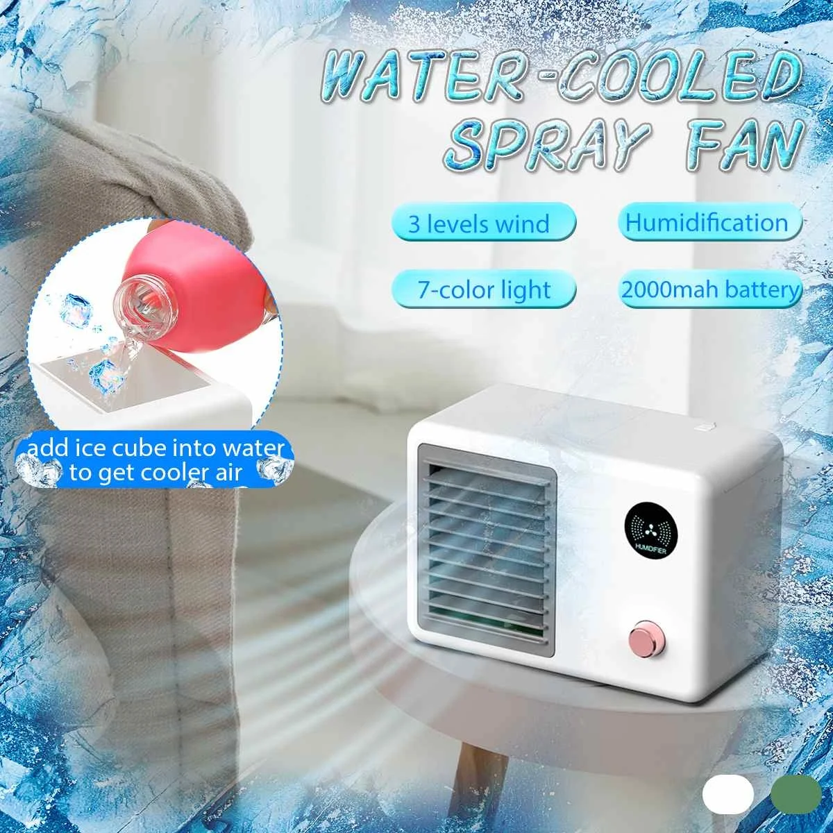 

Wireless Mini Air Conditioner Fan Water Cooling Fan Air Conditioner Humidifier Air Cooler Chiller 7 Color Light Air Cooler Fans