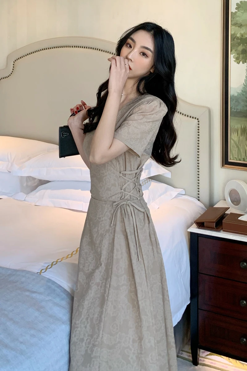 

COIGARSAM Short Sleeve Women Long dress V-Neck Dresses 36885
